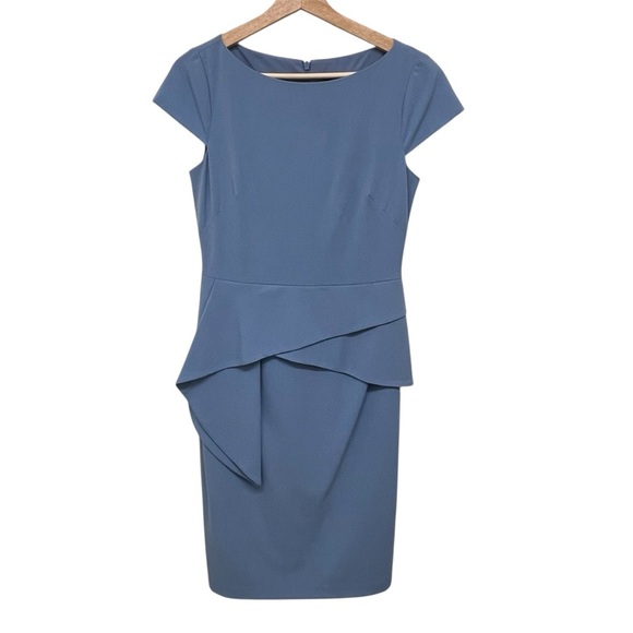 Vince Camuto Blue Cap Sleeve Asymmetrical Dress With Peplum Pencil Skirt- Size 4 - Picture 6 of 15